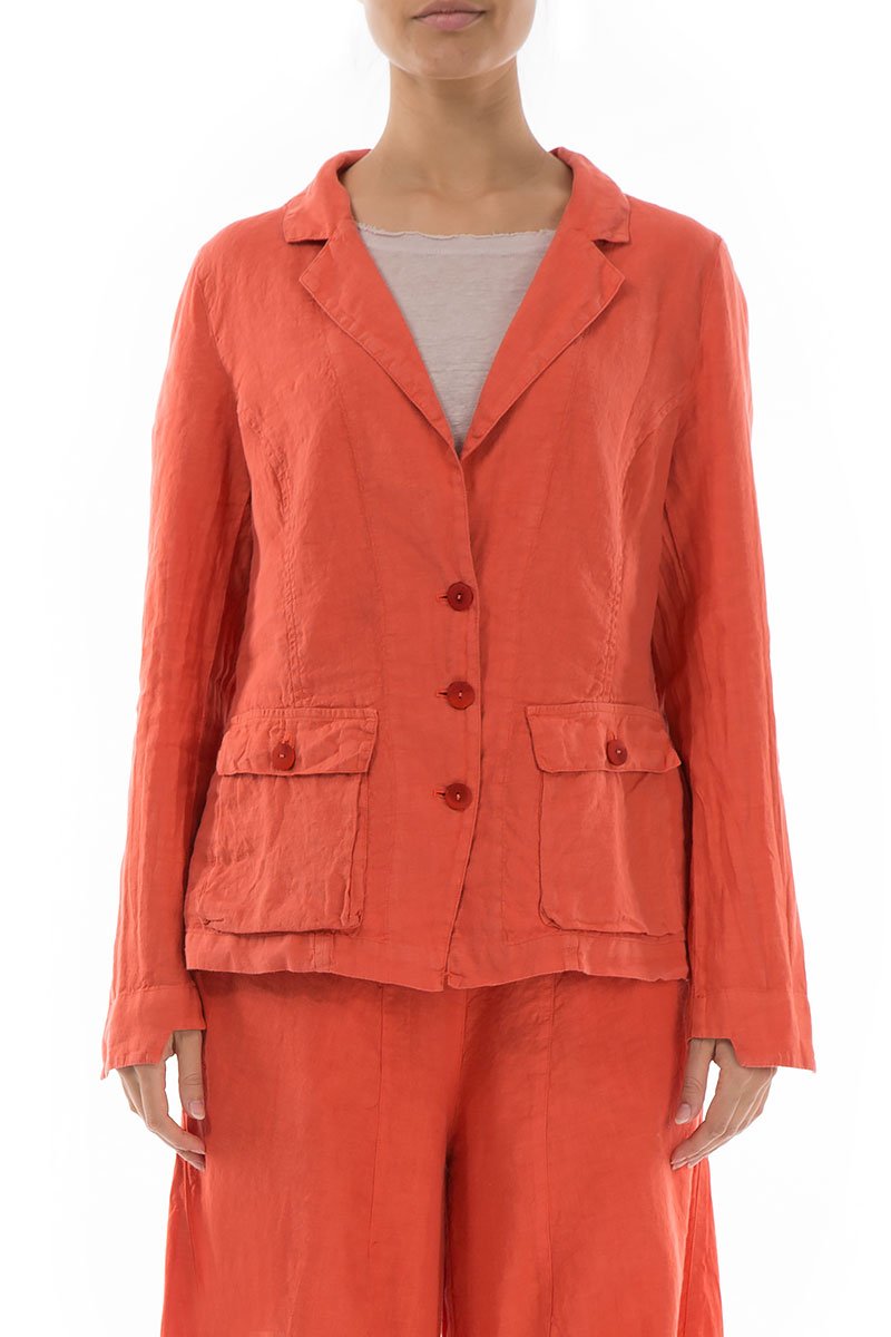 Three Pockets New Orange Linen Blazer Jacket