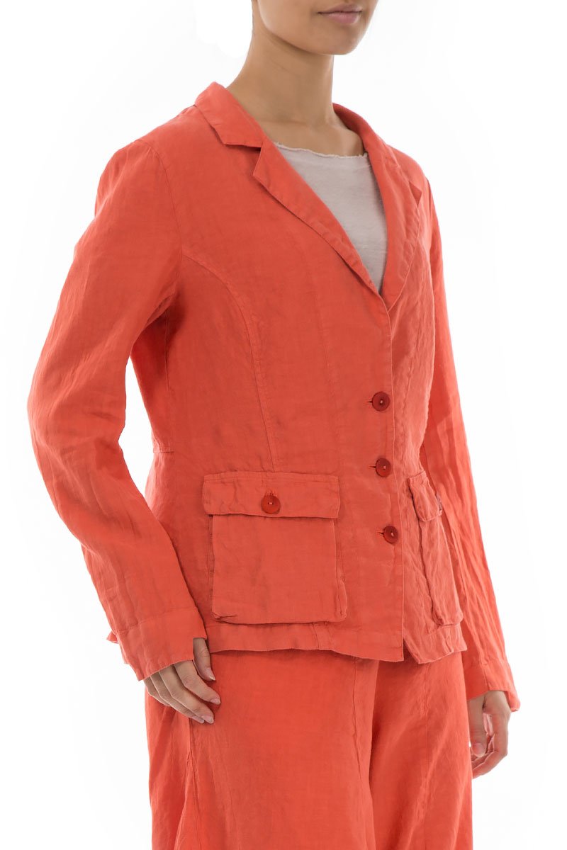Three Pockets New Orange Linen Blazer Jacket