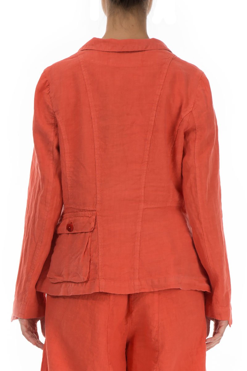 Three Pockets New Orange Linen Blazer Jacket