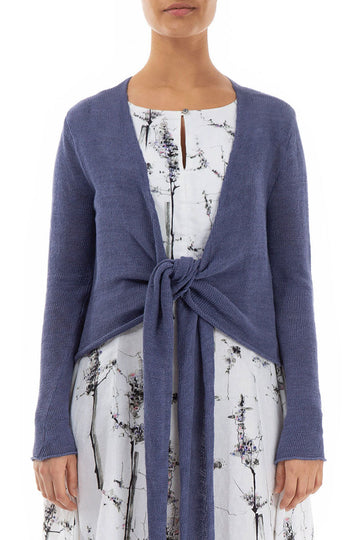 Tie Front Purple Linen Cardigan