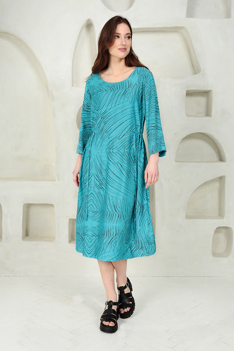 Tie Up Feathers Bright Turquoise Silk Bamboo Dress
