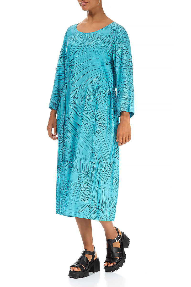 Tie Up Feathers Bright Turquoise Silk Bamboo Dress