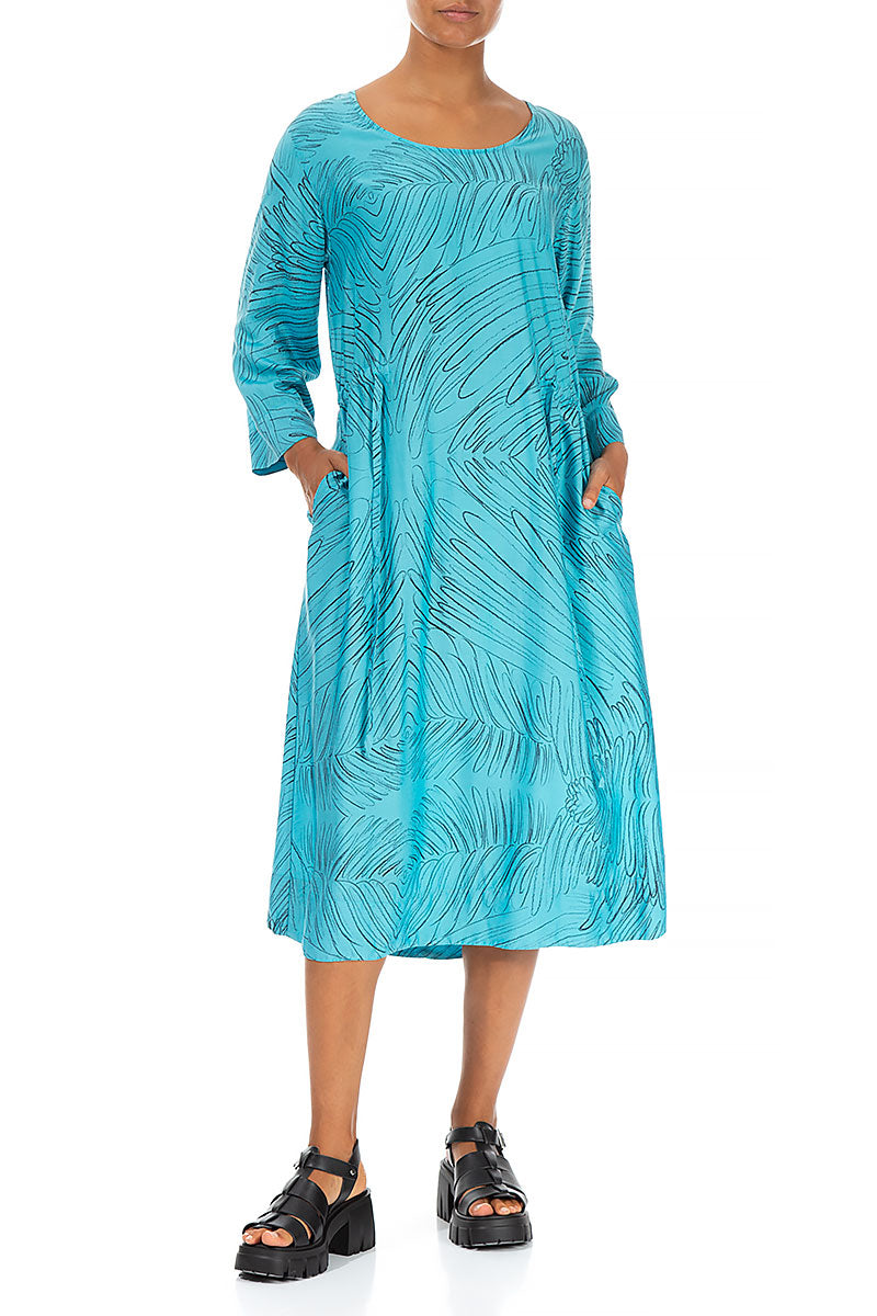 Tie Up Feathers Bright Turquoise Silk Bamboo Dress