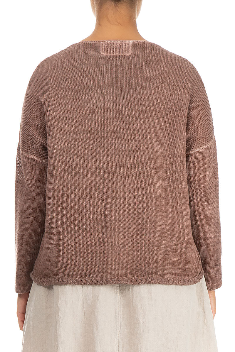 Twisted Plait Washed Effect Mocha Linen Jumper