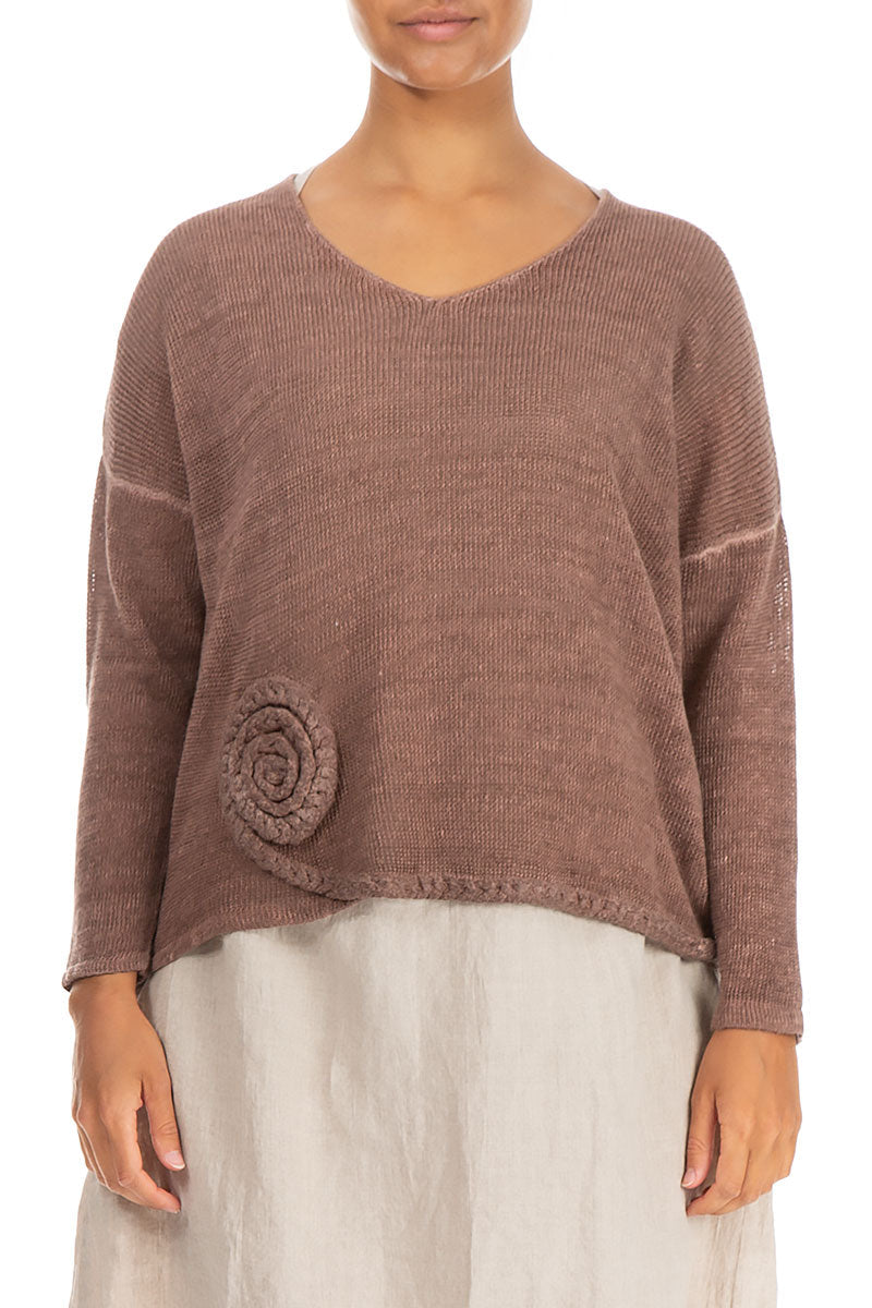 Twisted Plait Washed Effect Mocha Linen Jumper