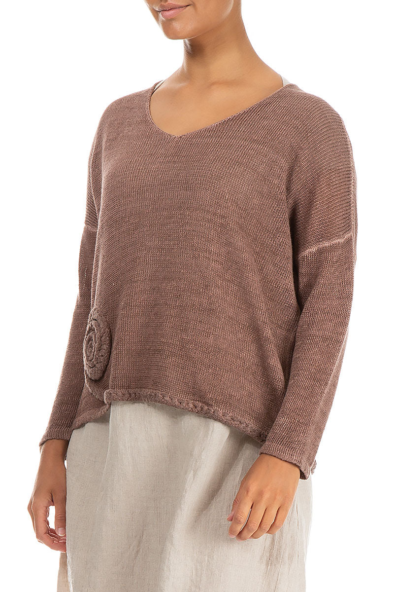 Twisted Plait Washed Effect Mocha Linen Jumper