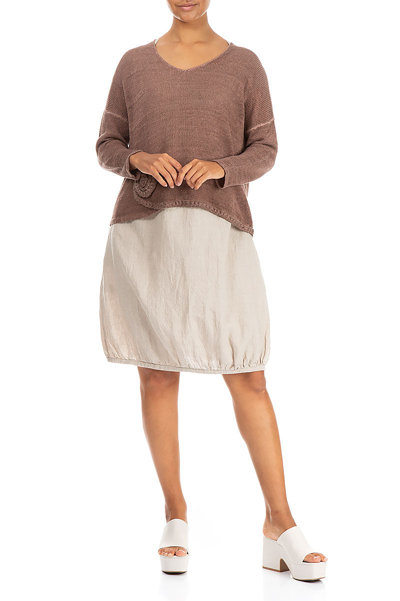 Twisted Plait Washed Effect Mocha Linen Jumper