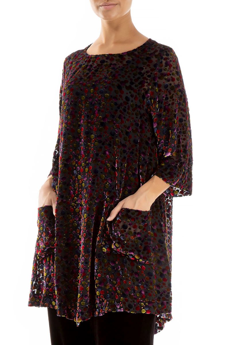 Two Pockets Festive Devoré Dot Velvet Tunic