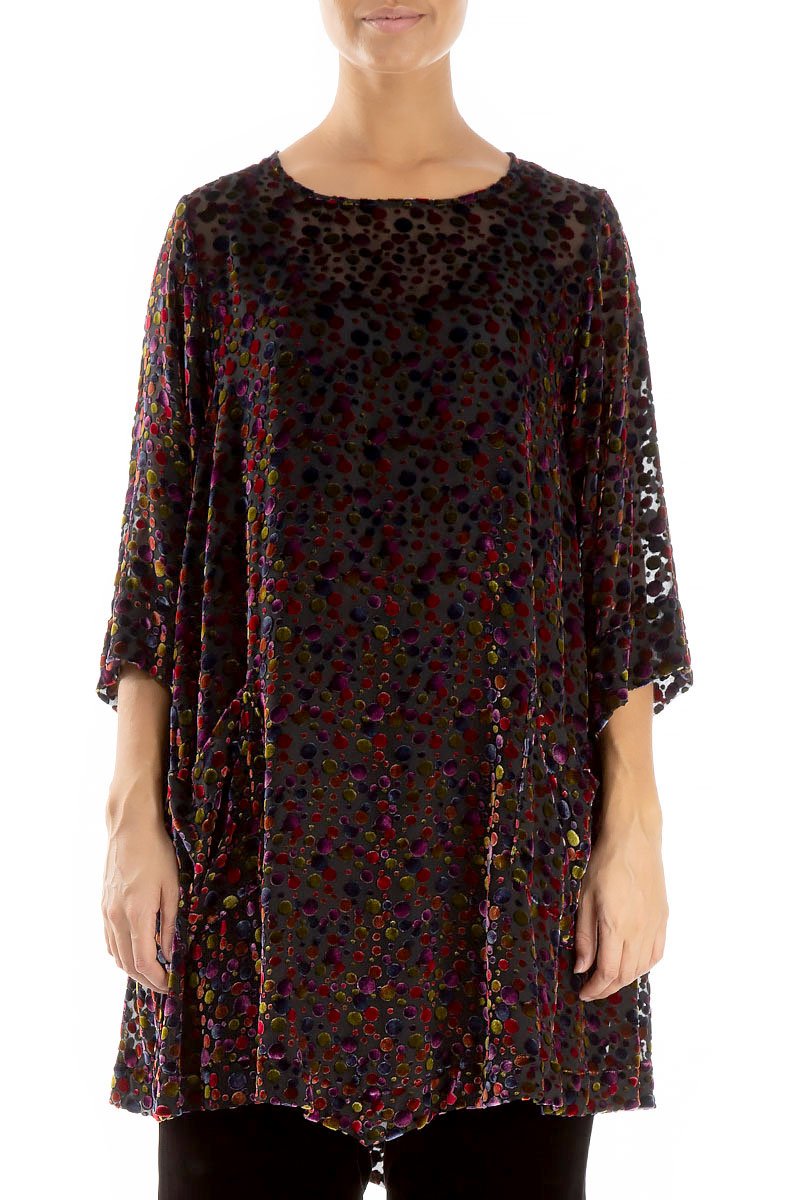Two Pockets Festive Devoré Dot Velvet Tunic