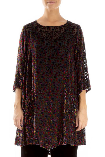 Two Pockets Festive Devoré Dot Velvet Tunic