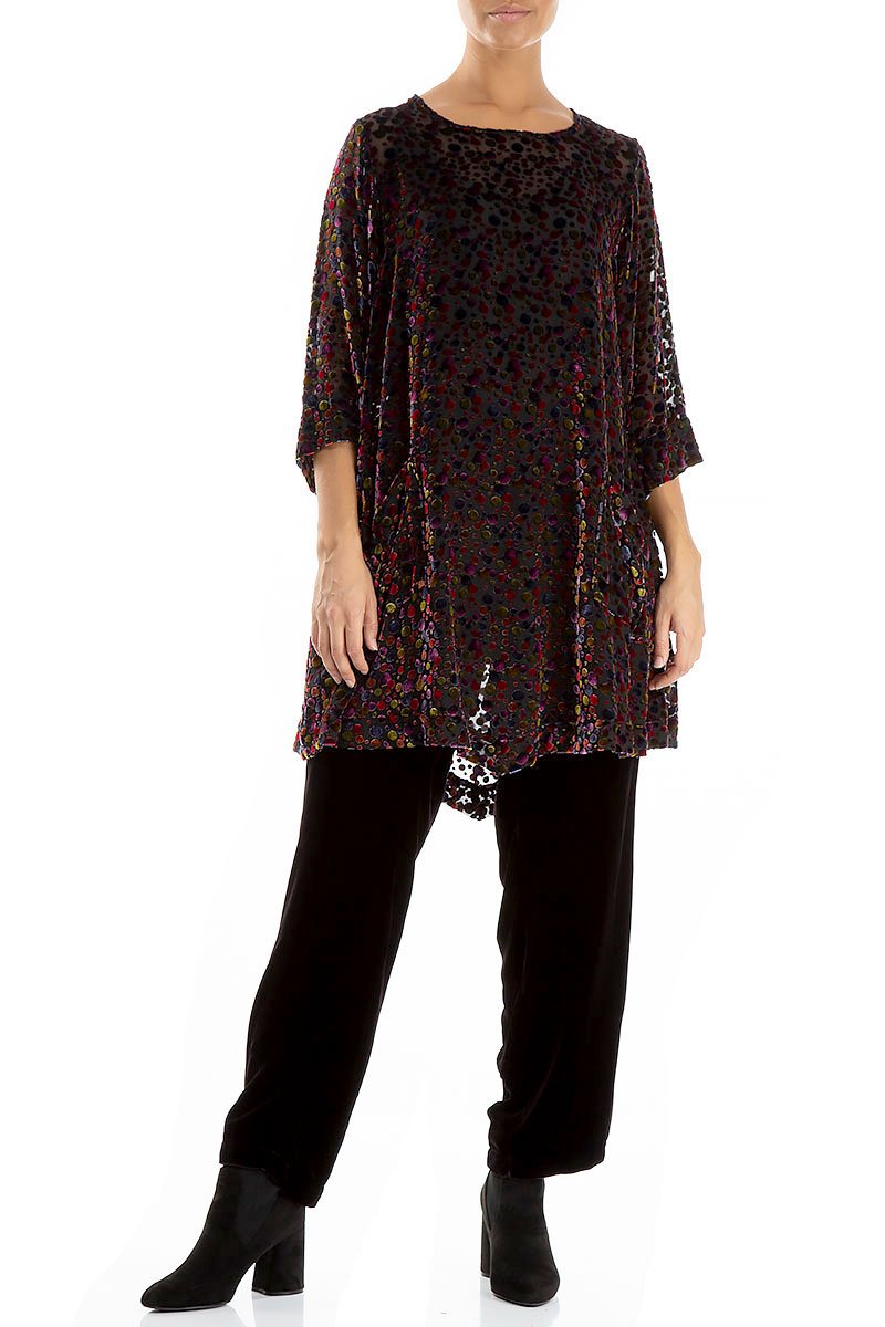 Two Pockets Festive Devoré Dot Velvet Tunic