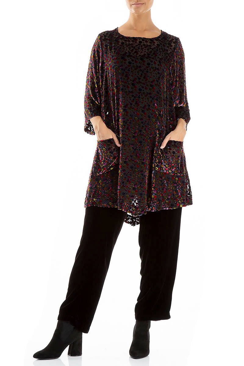 Two Pockets Festive Devoré Dot Velvet Tunic
