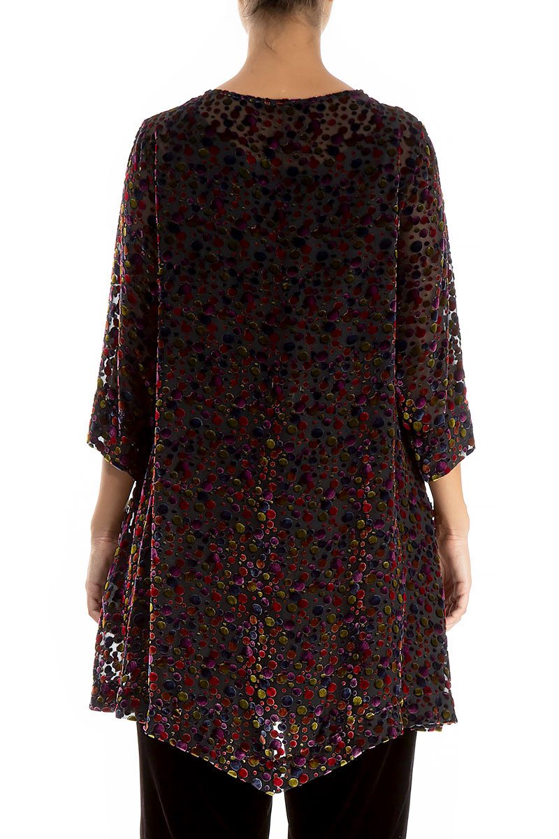 Two Pockets Festive Devoré Dot Velvet Tunic