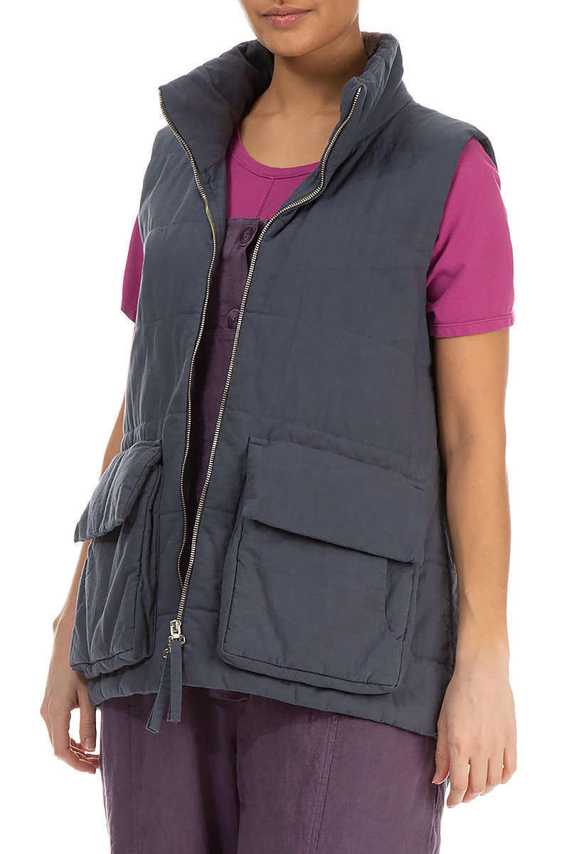 Two Pockets Padded Grey Cotton Vest