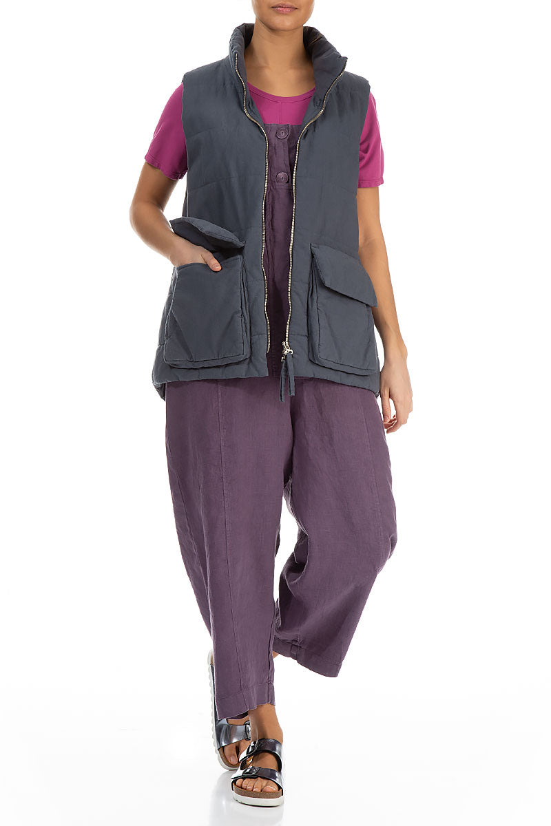 Two Pockets Padded Grey Cotton Vest