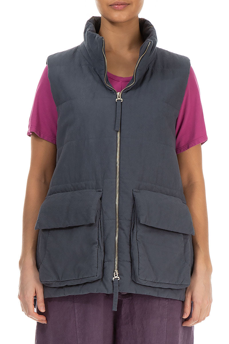 Two Pockets Padded Grey Cotton Vest
