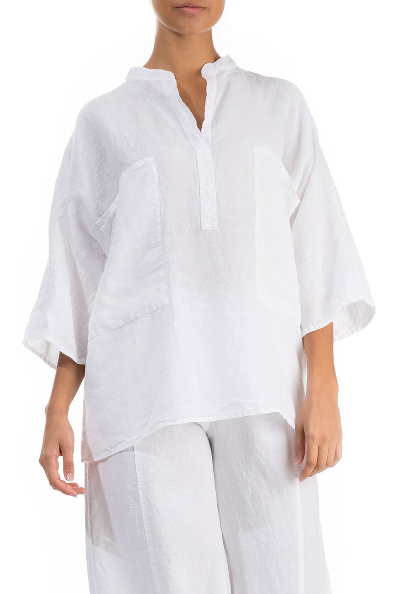 Two Pockets White Linen Shirt - GRIZAS | Natural Contemporary Womenswear
