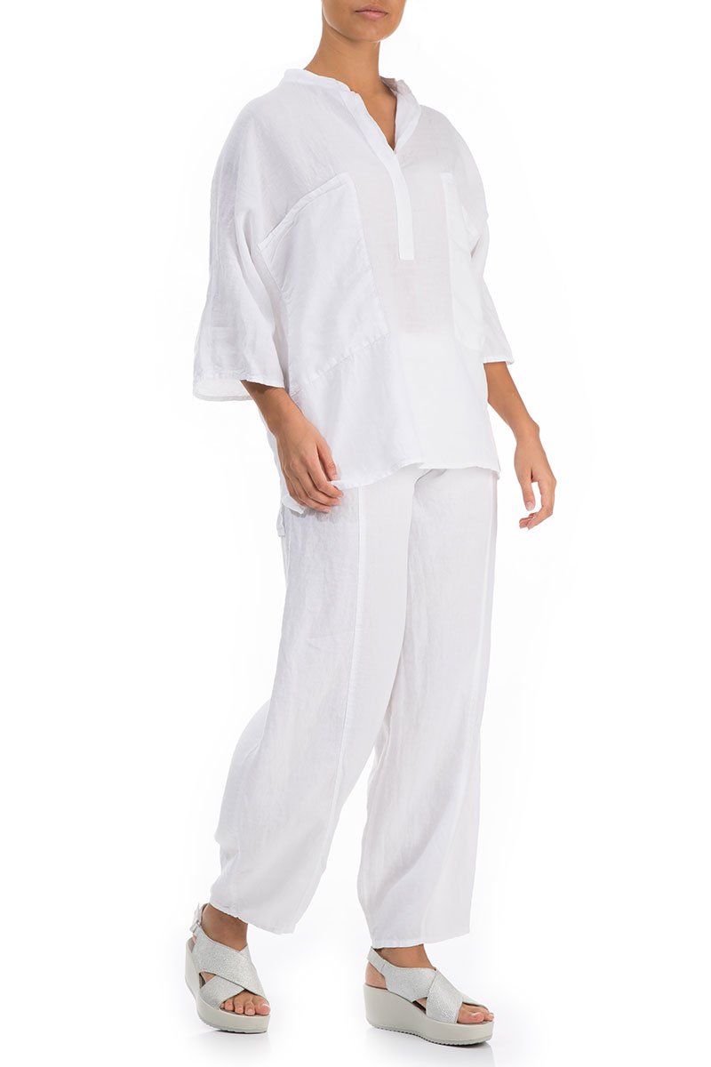 Two Pockets White Linen Shirt - GRIZAS | Natural Contemporary Womenswear