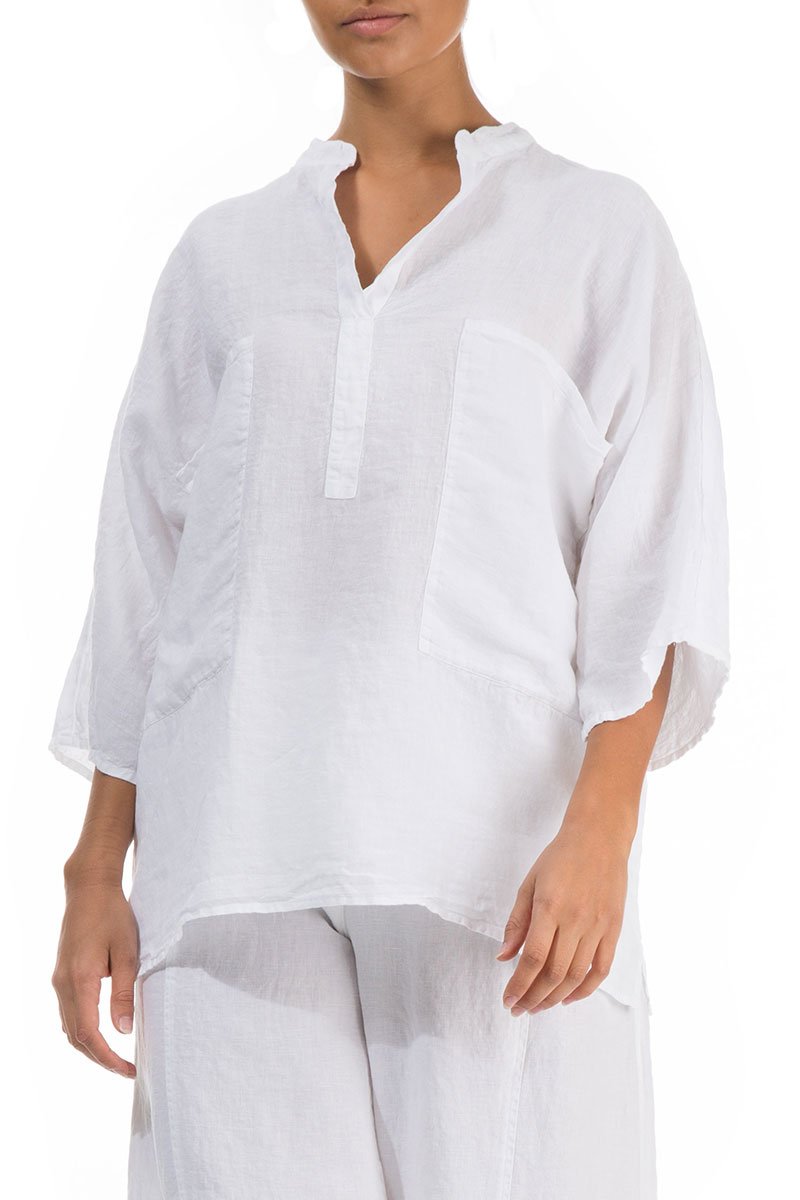 Two Pockets White Linen Shirt - GRIZAS | Natural Contemporary Womenswear
