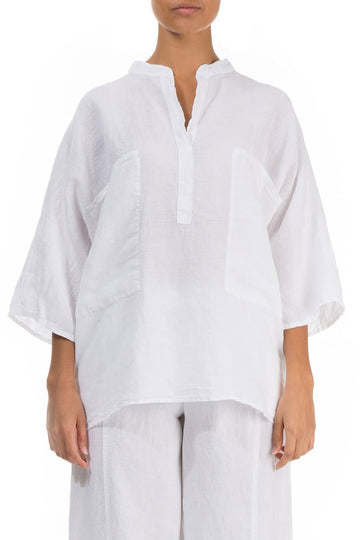 Two Pockets White Linen Shirt - GRIZAS | Natural Contemporary Womenswear