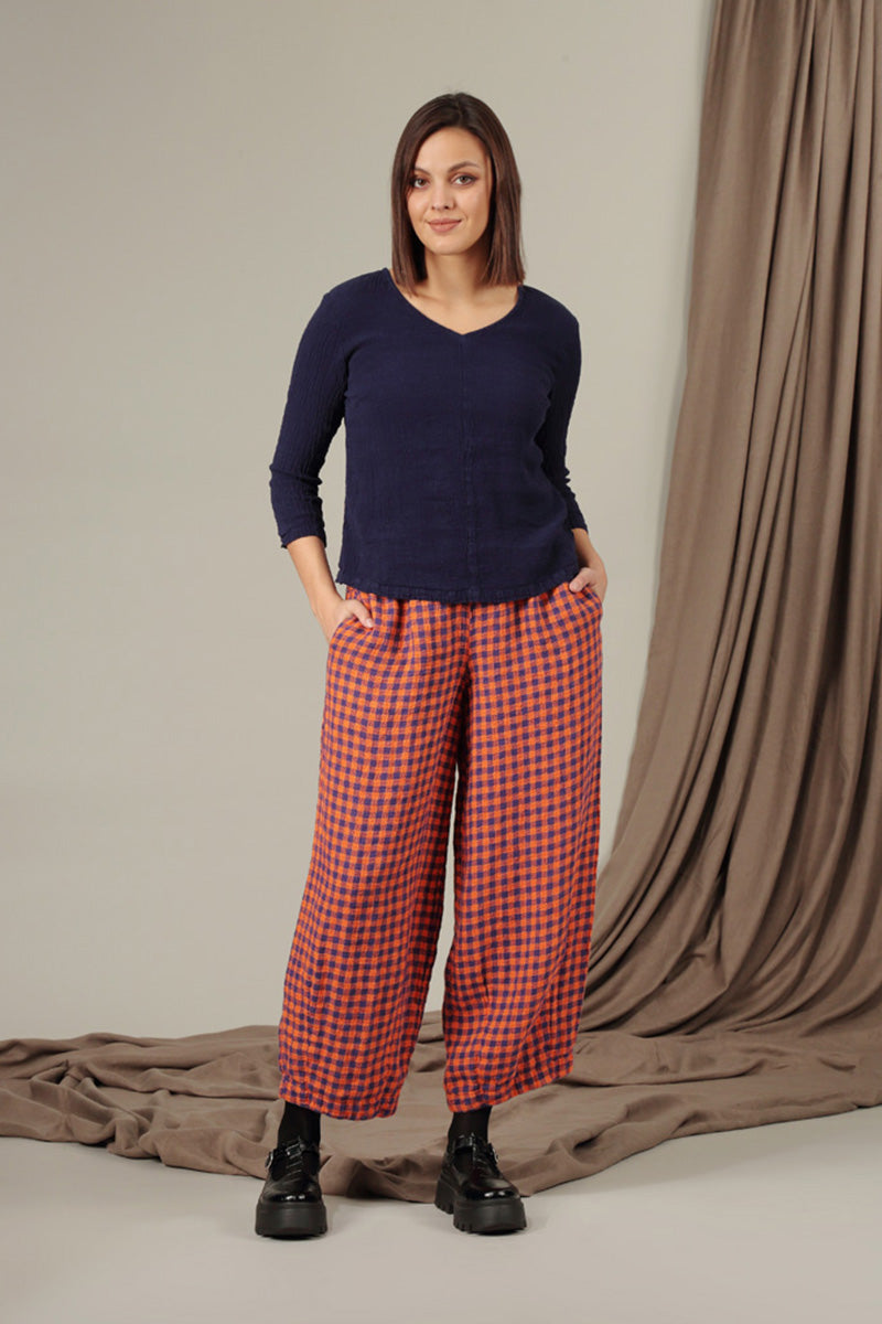 V-Neck Blue Violet Linen Blouse