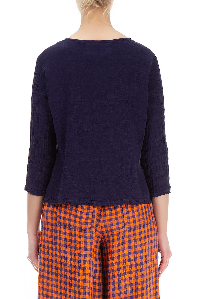 V-Neck Blue Violet Linen Blouse