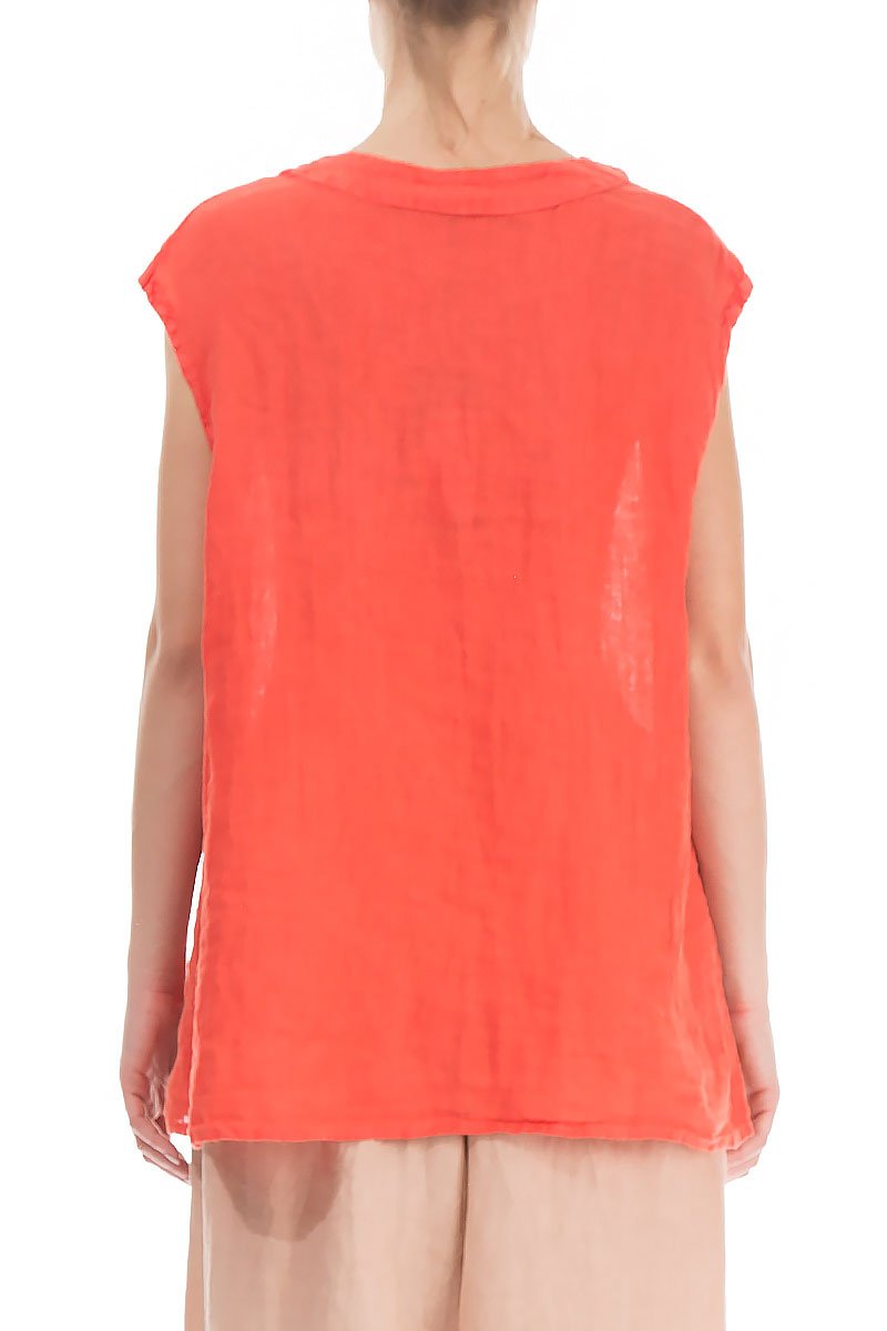 V-Neck Coral Linen Blouse