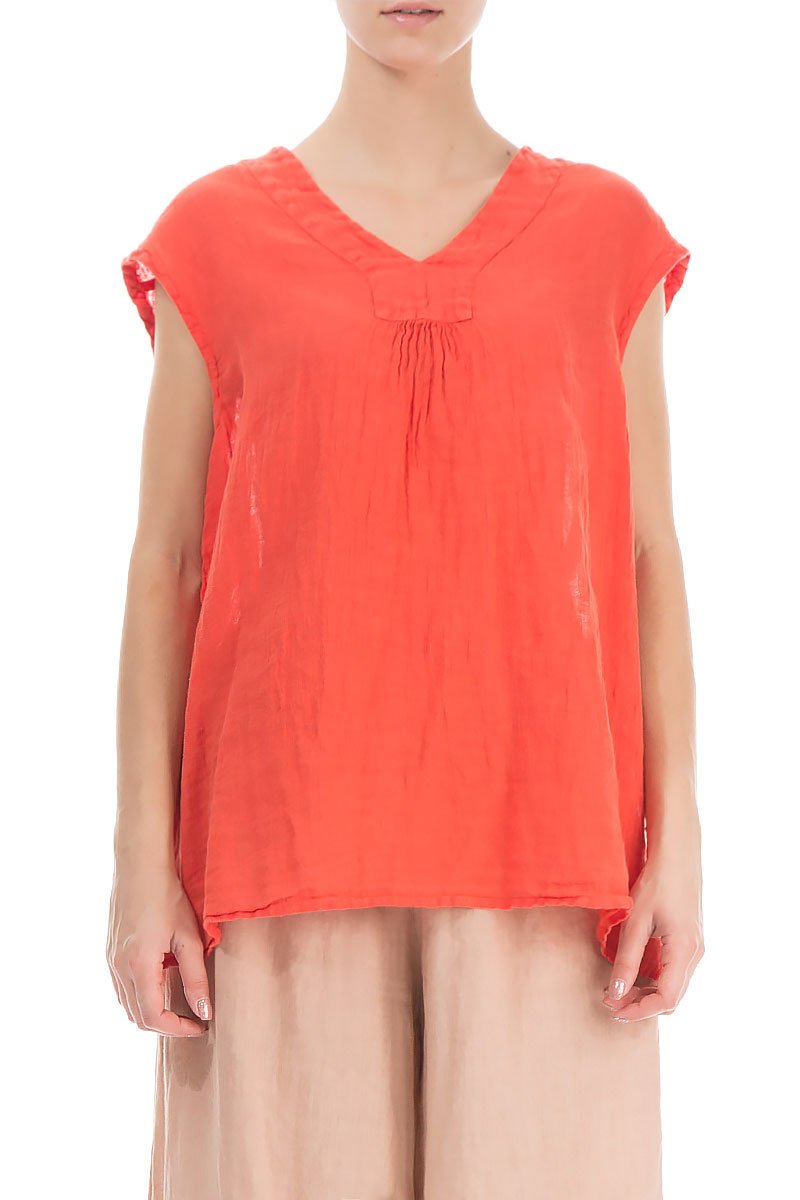 V-Neck Coral Linen Blouse