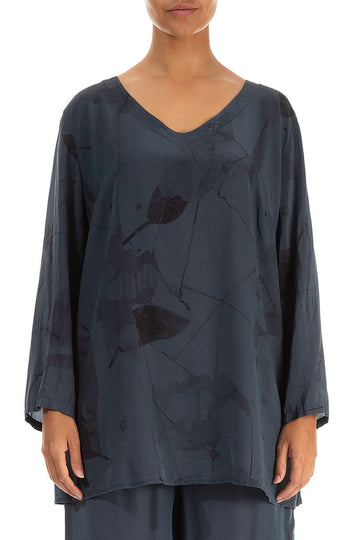 V-Neck Graphite Mirage Silk Bamboo Blouse