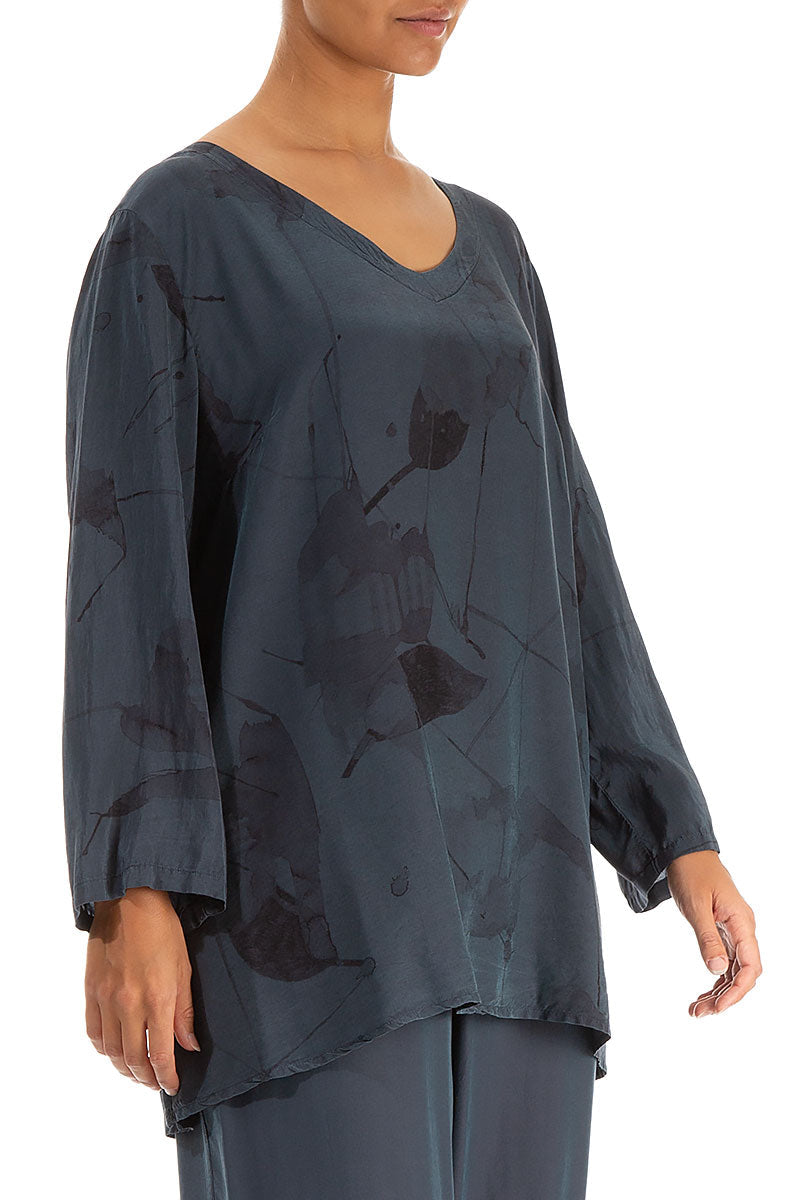 V-Neck Graphite Mirage Silk Bamboo Blouse