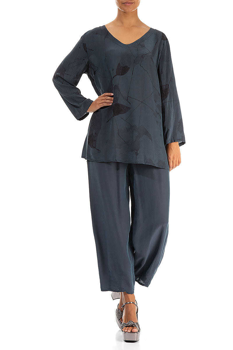 V-Neck Graphite Mirage Silk Bamboo Blouse