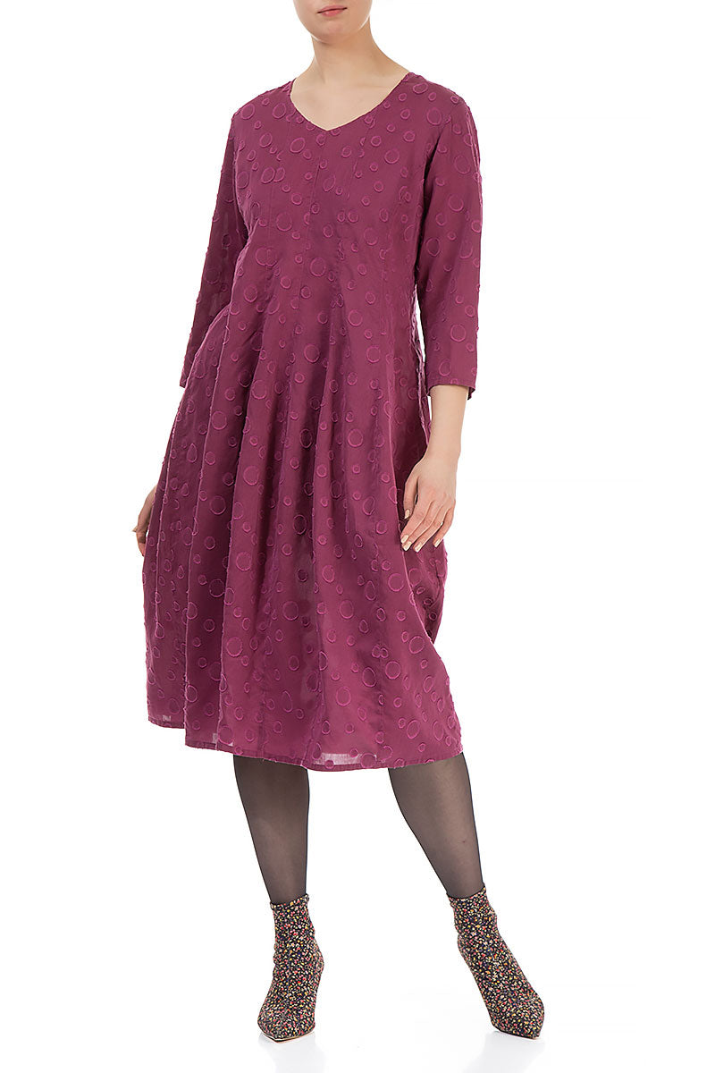V-neck Dotty Claret Silk Dress