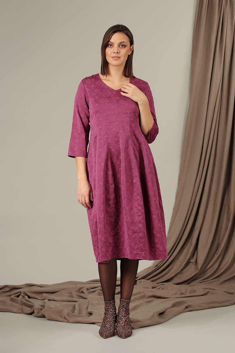 V-neck Dotty Claret Silk Dress