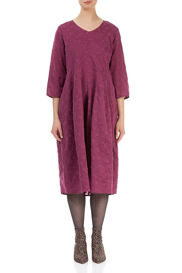 V-neck Dotty Claret Silk Dress