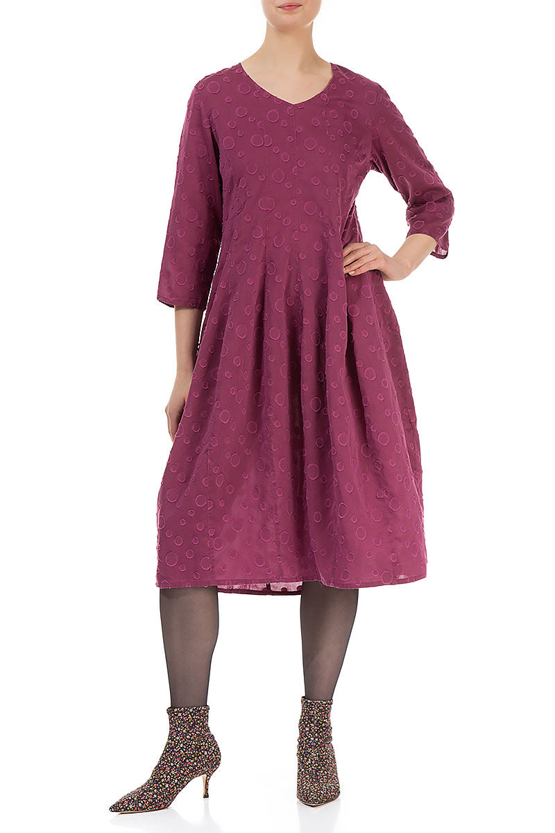 V-neck Dotty Claret Silk Dress