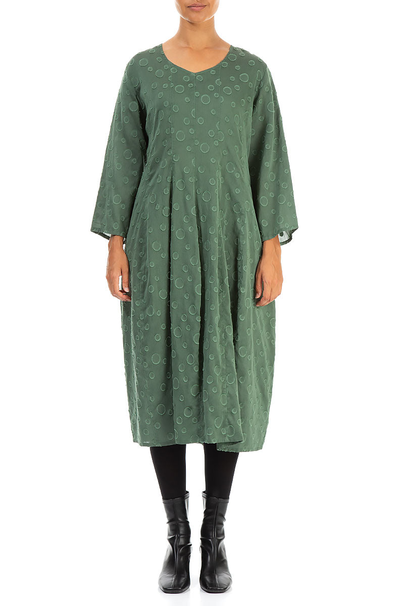 V-neck Dotty Dark Sage Silk Dress