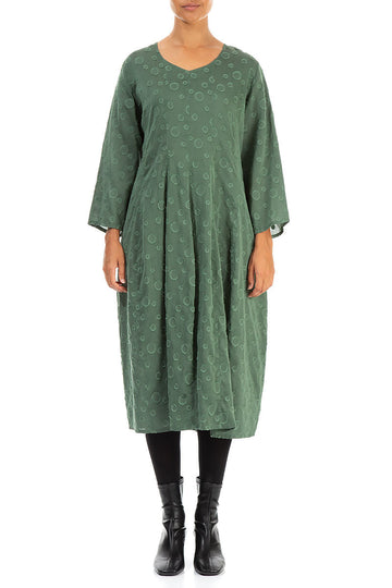 V-neck Dotty Dark Sage Silk Dress