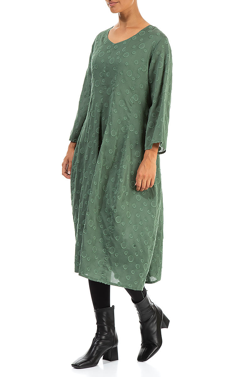 V-neck Dotty Dark Sage Silk Dress