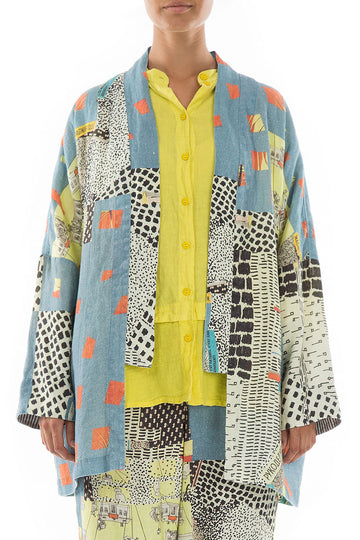 Vintage Print Linen Kimono Jacket