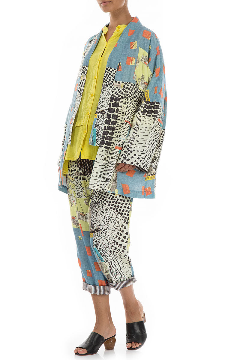 Vintage Print Linen Kimono Jacket