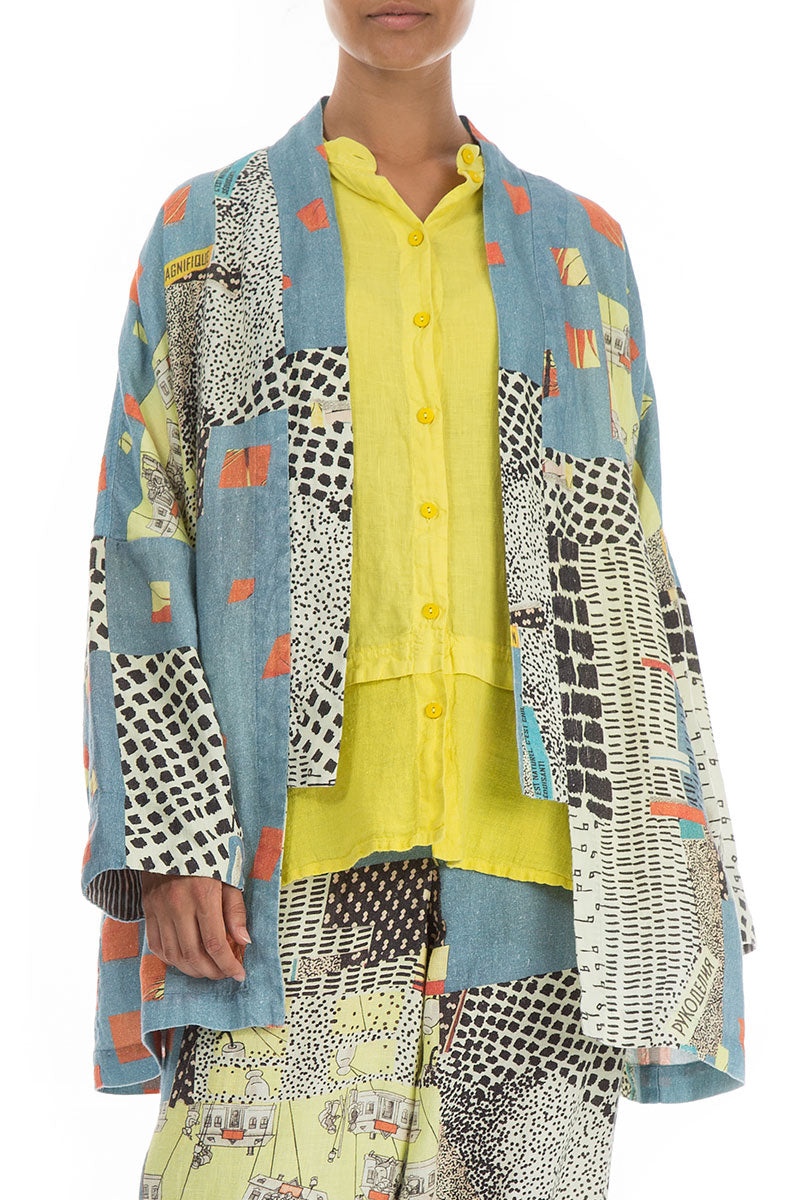 Vintage Print Linen Kimono Jacket