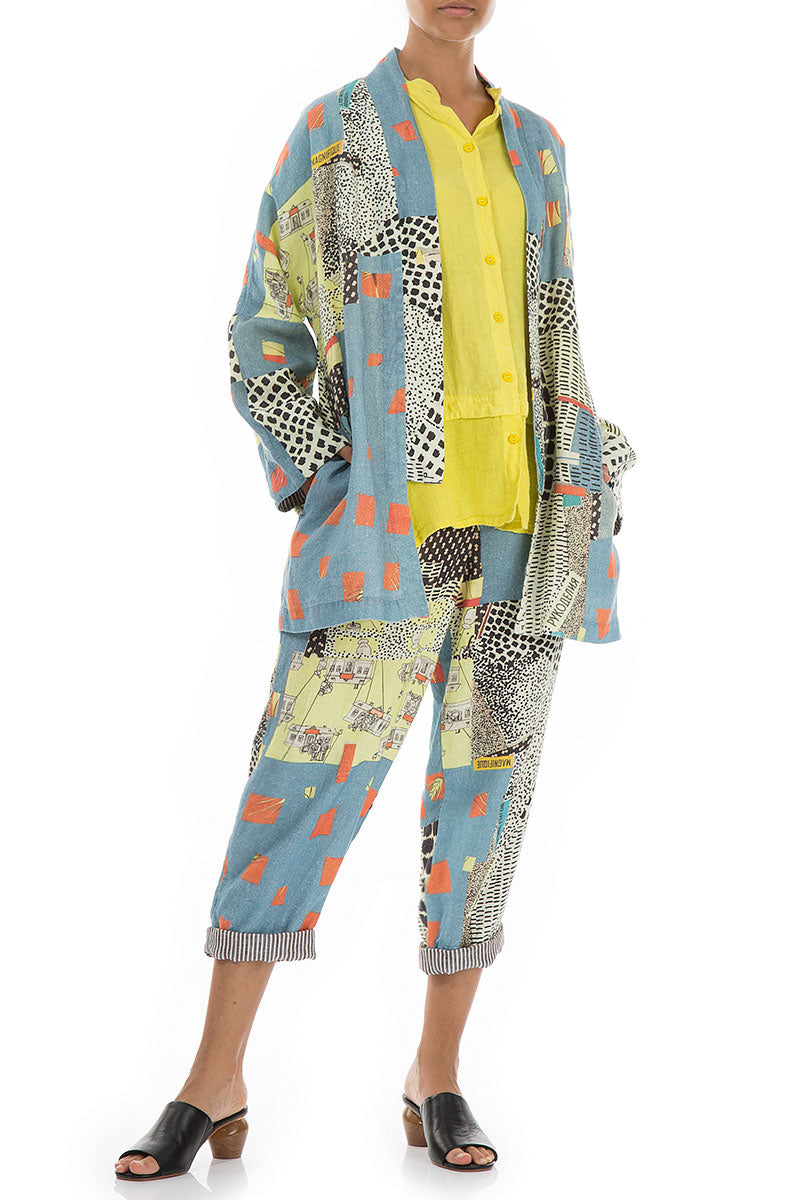 Vintage Print Linen Kimono Jacket