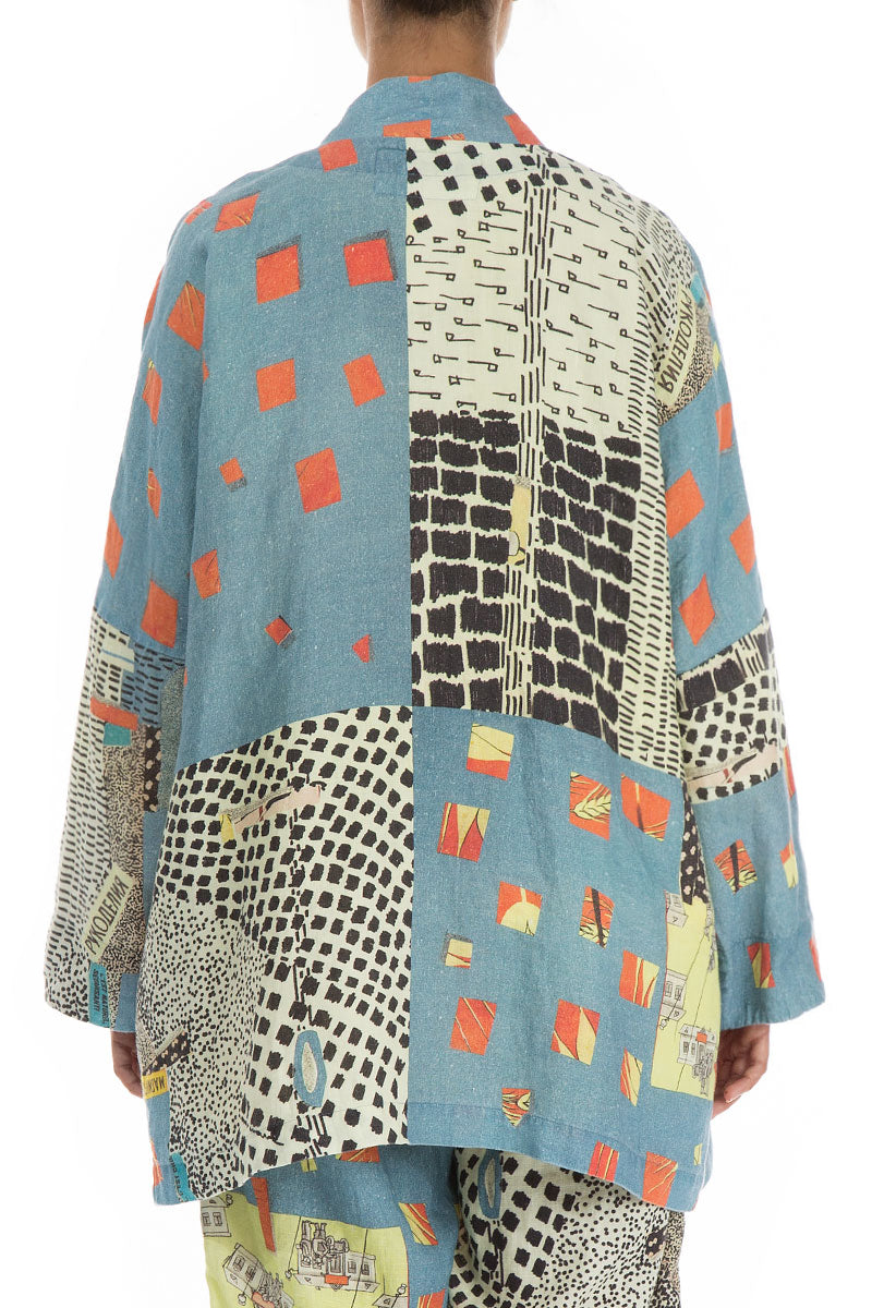 Vintage Print Linen Kimono Jacket