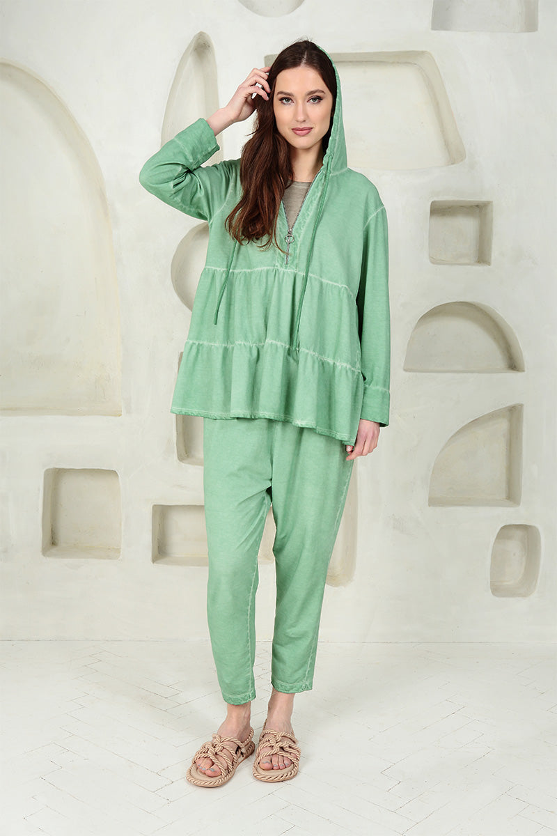 Washed Out Spring Green Cotton Jacket Hoodie