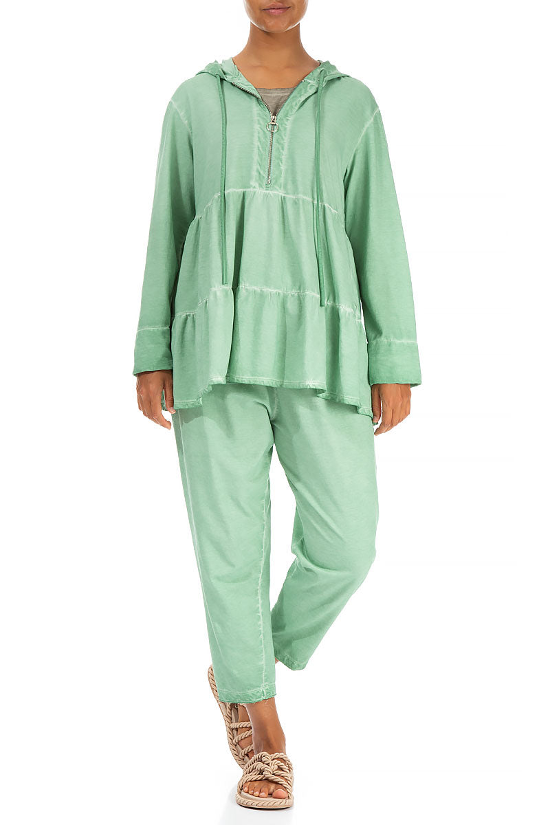 Washed Out Spring Green Cotton Jacket Hoodie