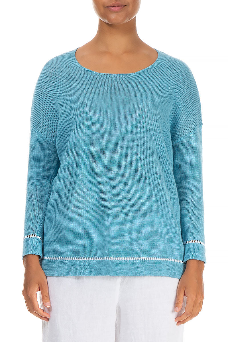 White Line Baby Blue Linen Jumper