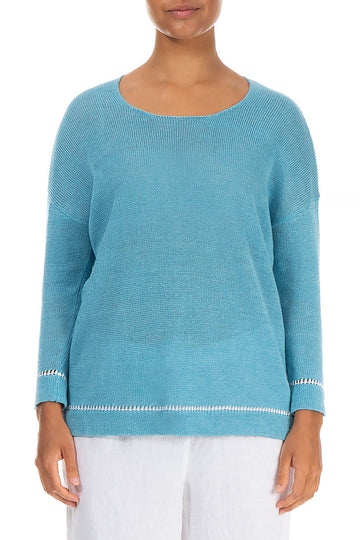 White Line Baby Blue Linen Jumper