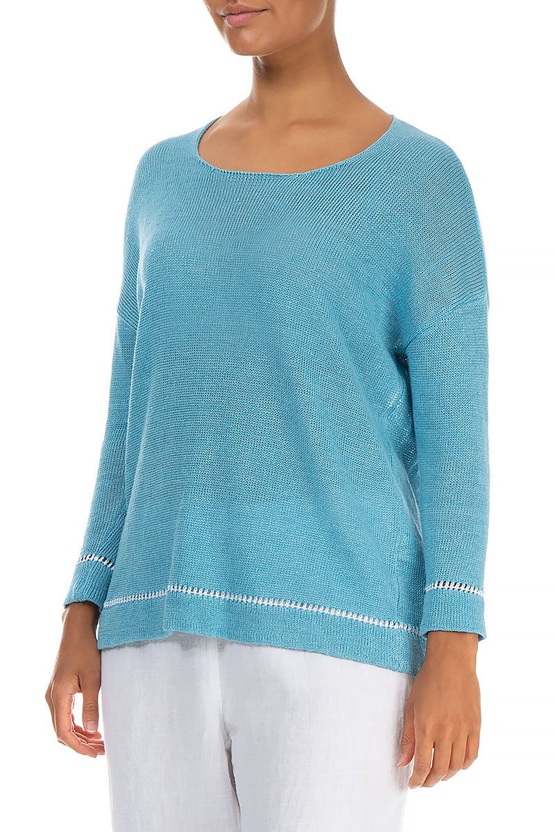 White Line Baby Blue Linen Jumper