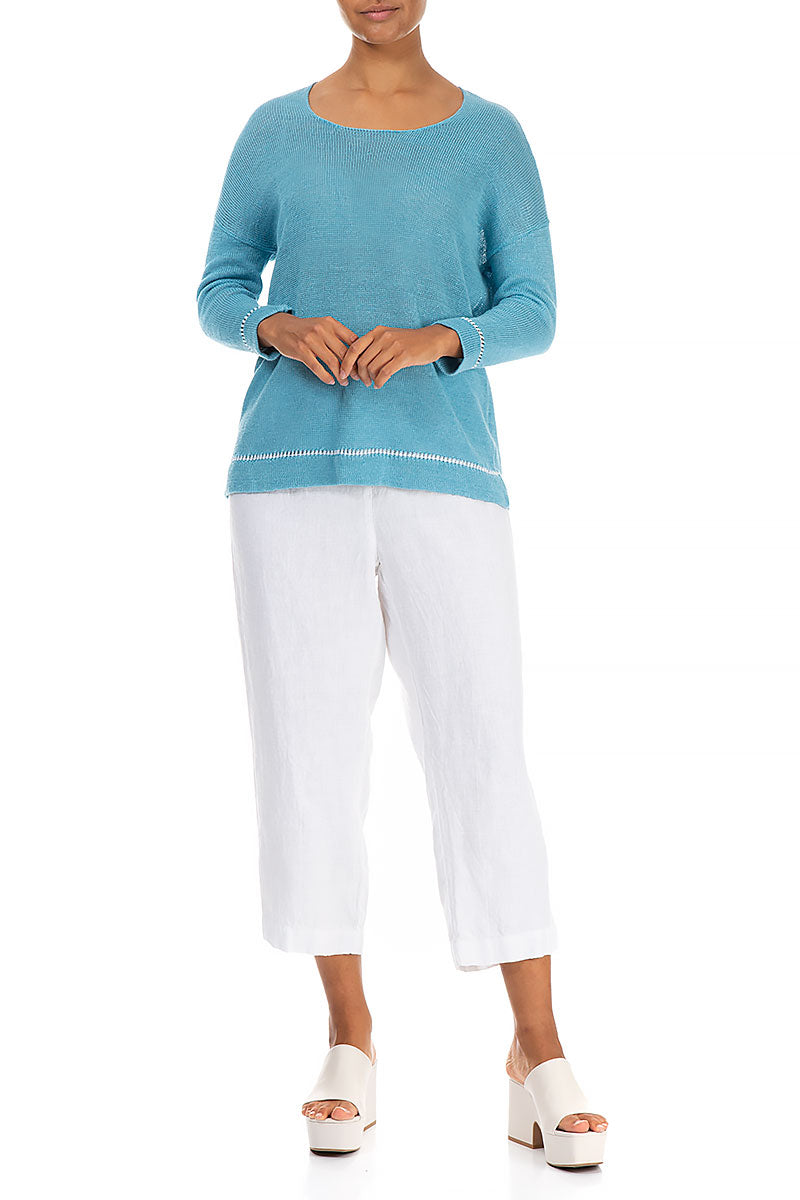 White Line Baby Blue Linen Jumper