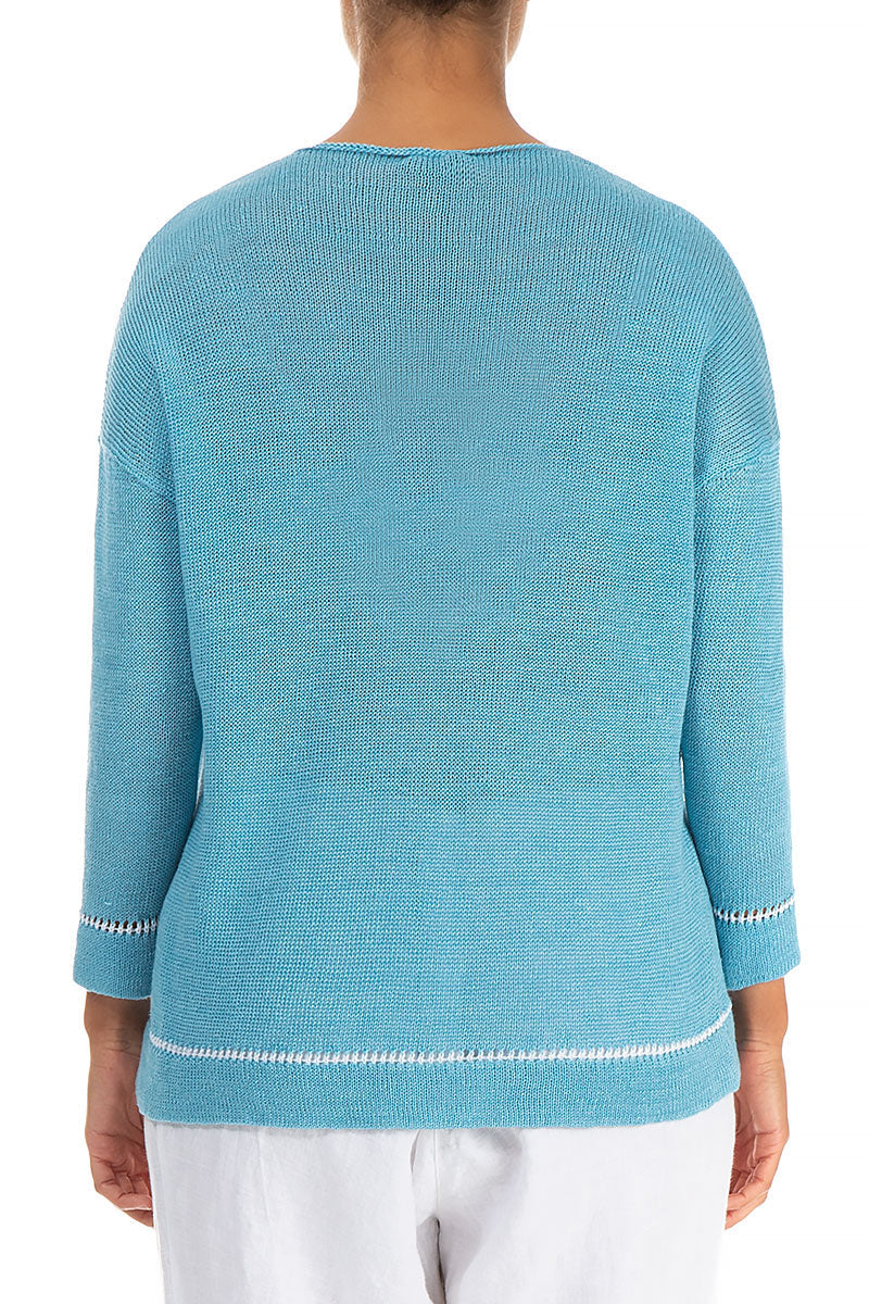 White Line Baby Blue Linen Jumper